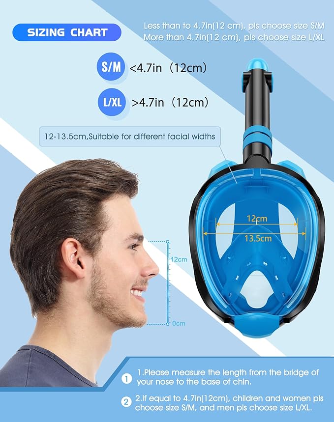 Greatever G2 Full Face Snorkel Mask with Latest Dry Top System,Foldable 180 Degree Panoramic View Snorkeling Mask with Camera Mount,Safe Breathing,Anti-Leak&Anti-Fog