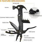 15 in 1 Multitool Hammer Multi Tool Survival Gear Multitool for Men，Survival Tools Camping Accessories With Knife,Pliers,Nail Puller,Screwdriver,Saw,Bottle Opener,Present for Husband,Dad,Grandpa
