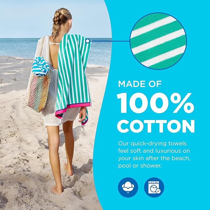 Kaufman - Colorful Racing Striped Beach & Pool Towel - Extra Large Beach Towel - Soft & Absorbent 100% Cotton Towels - Assorted Colors - 30" x 60" (2-Pack)