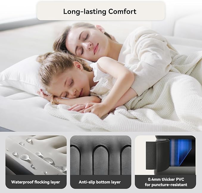 COMMOUDS Queen Air Mattress with Built-in Battery Powered Removable Pump, 13" High Inflatable Mattress, Portable Blow up Mattress, Air Bed for Camping, Home and Guest