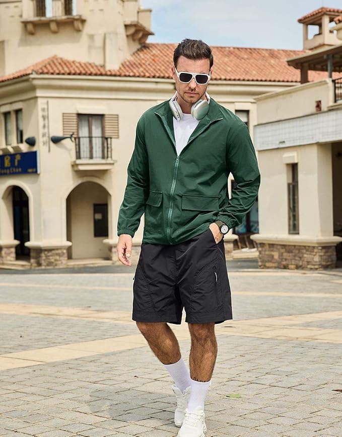 SEGANUP Men's Lightweight Windbreaker Jacket Outdoor Workout Windproof Dustproof Jacket Golf Hiking Wind Breaker with Pockets
