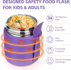 Pawtong10oz Soup Thermo for Hot Food Kids Insulated Food Jar,Thermo Hot Food Lunch Container, Width Mouth Stainless Steel Lunch Box for Kids with Spoon (Purple)