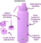 40 Oz Water Bottle with Straw Stainless Steel Sports Water Bottle with 3 Lids (Straw, Chug and Flip Lid) Insulated Leak Proof Metal Jug for Men & Women - Lavender
