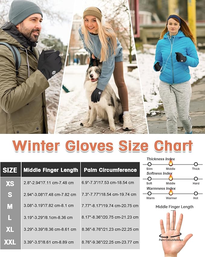 RIGWARL Winter Gloves Men and Women Medium-Thick, Gloves for Cold Weather with Thermal Plush, Touchscreen Running Glove Adjustable Zippered Wrist for Walking The Dog Hiking Camping Cycling Work