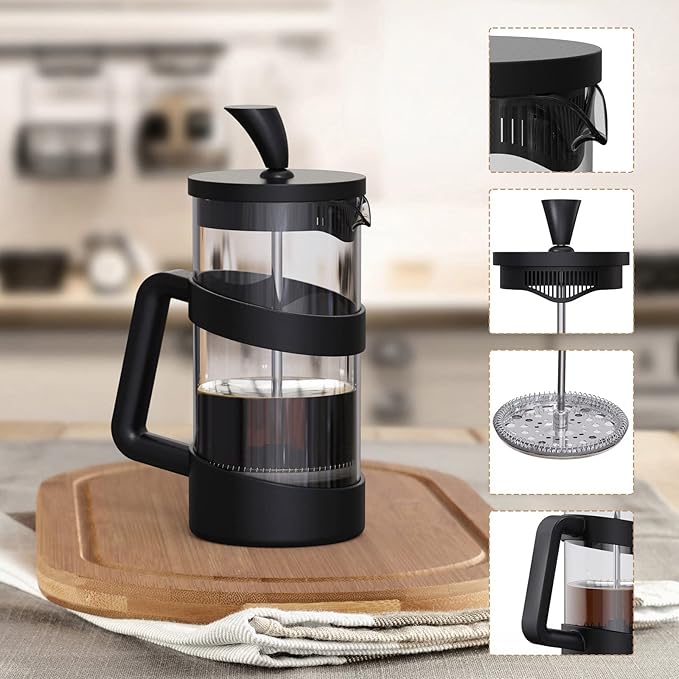 RAINBEAN Mini French Press Coffee Maker, 12 oz, Camping Coffee Press Pot, Small French Press, Tea and Frothed Milk Press (Black, 12 oz)