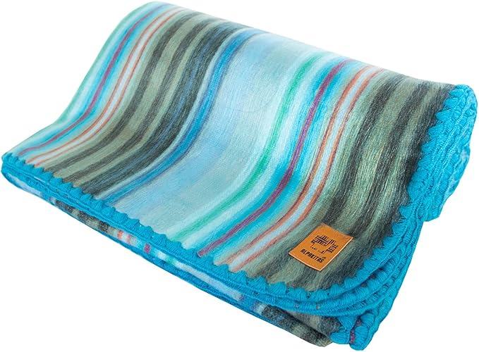 Alpaca Wool Blanket – Throw Size, 64 x 45 Inches – Warm & Lightweight – Couch, Bed, or Outdoor Blanket – Light Turquoise