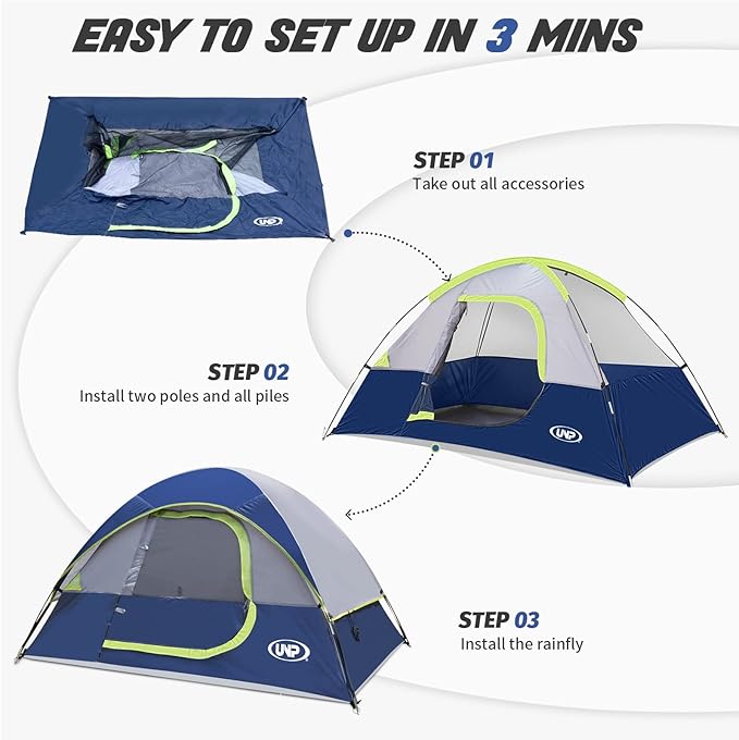 Camping Tent 4 Person, Waterproof Windproof Tent with Rainfly Easy Set up-Portable Dome Tents for Camping