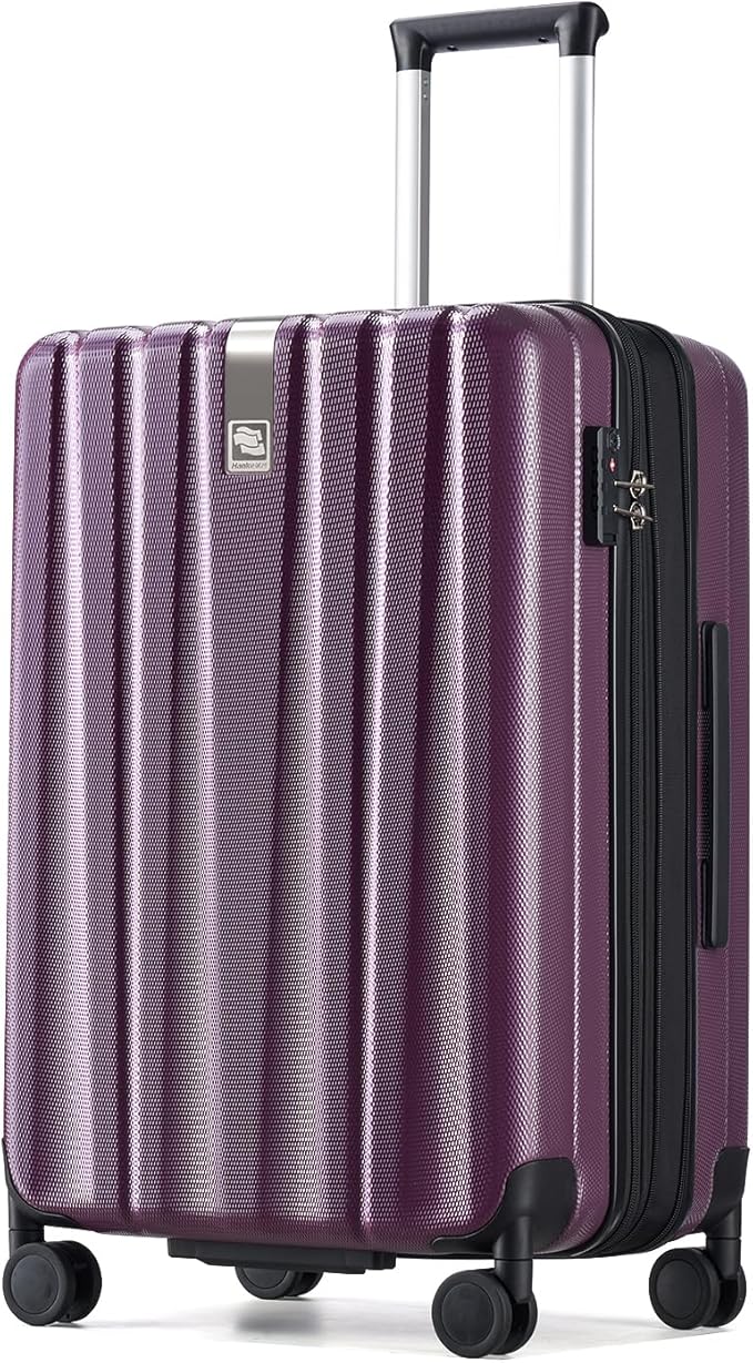 Hanke 24 Inch Expandable Checked Luggage Lightweight PC Hard Case luggage Suitcases with Wheels Travel Luggage Rolling Large Suitcase Travel Luggage Bag for Go To University (Purple)