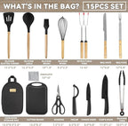 Camping Accessories Kitchen Cooking Utensils Set - Portable Outdoor Camp Cookware Set, Silicone Camper Essentials Gear Must Have Supplies for Travel RV BBQ Grill Picnic Hiking