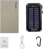 Solar Charger Power Bank, 20000mAh Portable Outdoor Waterproof Solar Battery Charger, Camping External Backup Battery Pack USB C Ports Input/Output, 2 Led Light Flashlight with Compass (Blue)