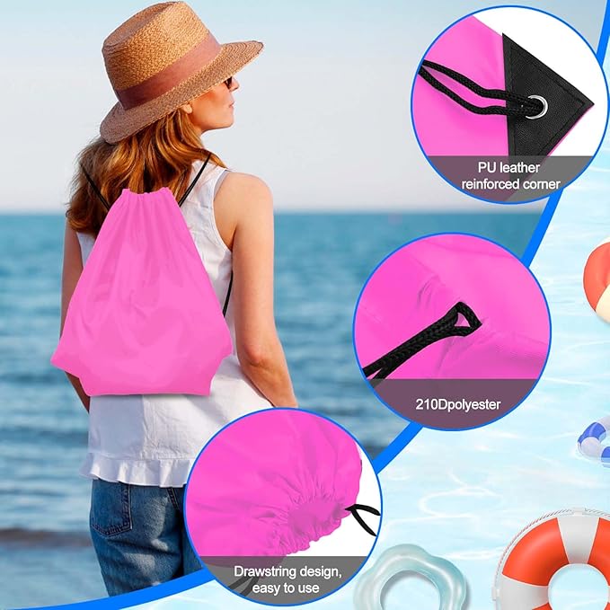 PLULON 2Pcs Drawstring Bags Bulk Drawstring Backpack Pink Black String Backpack Cinch Sack Sport Gym Backpack Bags for Yoga Traveling Outdoor Sports