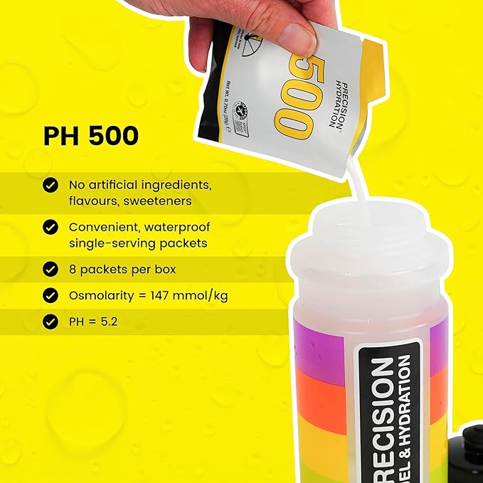 Precision Hydration Electrolyte Powder - No Artificial Ingredients, Multi Strength Hydration Packets - Individual Waterproof Servings - Gluten/Dairy Free, 1 Box (8 Packets, 500mg/L-Yellow)