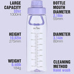 Water Bottle 32oz, clear water bottle with Spout Lid and Carry Handle, Reusable, Tritan, BPA Free, Hiking Water Bottle Suitable for Travel, Outdoors, Gym, Travel, Home, School (Light purple)