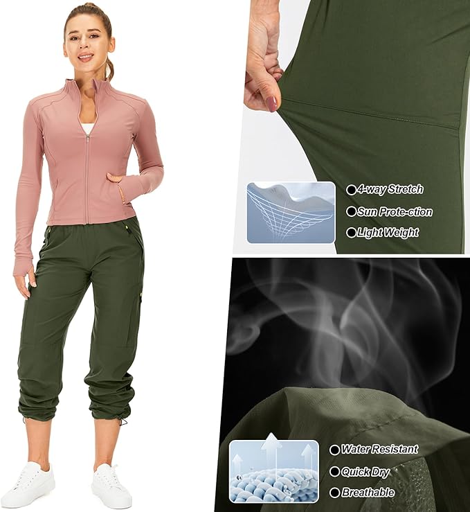 Womens Hiking Pants Quick Dry UPF 50 Lightweight Travel Golf Cargo Safari Pants Zipper Pockets