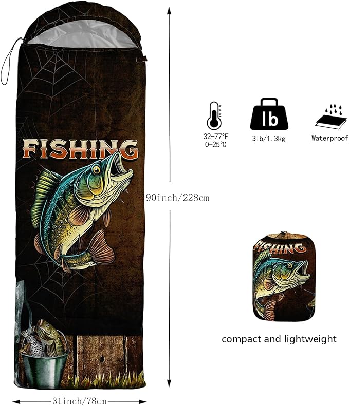 Sleeping Bags for Adults and Kids，3D Printing Camping Sleeping Bag for Girls Boys Lightweight Waterproof Cold/Warm 3-Season，Outdoor Travel with Compression Bags