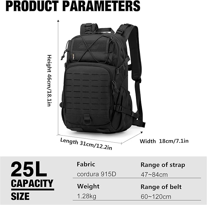 Mardingtop Tactical Military Backpack for Men,25L Molle Backpack, Cordura Backpack for Hiking,Camping