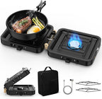 Camp Stove Propane, 2 Burner Folding Propane Camping Stove with Carrying Bag, Adjustable High Heat Burners & Piezo Push-Button Instant Ignition, Outdoor Tailgating, Backyard BBQ Camping Essentials