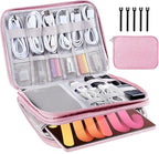 Electronic Organizer Travel Case, Travel Cable Bag, Water Resistant, Double Layers Pouch for Cables, Cords, iPad Mini, Gift for Women, Nylon, Pink, 9.5 x 6.9 x 1 Inch, 6.6 OZ