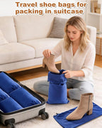 2 Pcs Single Shoe Bags for Travel, 17.3"x8.6" Washable Travel Shoe Bags for Packing in Suitcase, Velvet Dust Bag with Drawstring, Shoe Pouch for Women and Men, Travel and Home Storage(Palace Blue)