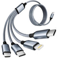 USB C Multi Charging Cable [1Pack 5FT], 4 in 1 Charging Cable Nylon Braided USB-C Multiple Charger Cord with Micro USB,IP Port and 2 Type C Adapter Port for iPhone 17/16 Series/Cell Phones and More