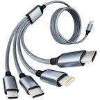 USB C Multi Charging Cable [1Pack 5FT], 4 in 1 Charging Cable Nylon Braided USB-C Multiple Charger Cord with Micro USB,IP Port and 2 Type C Adapter Port for iPhone 17/16 Series/Cell Phones and More