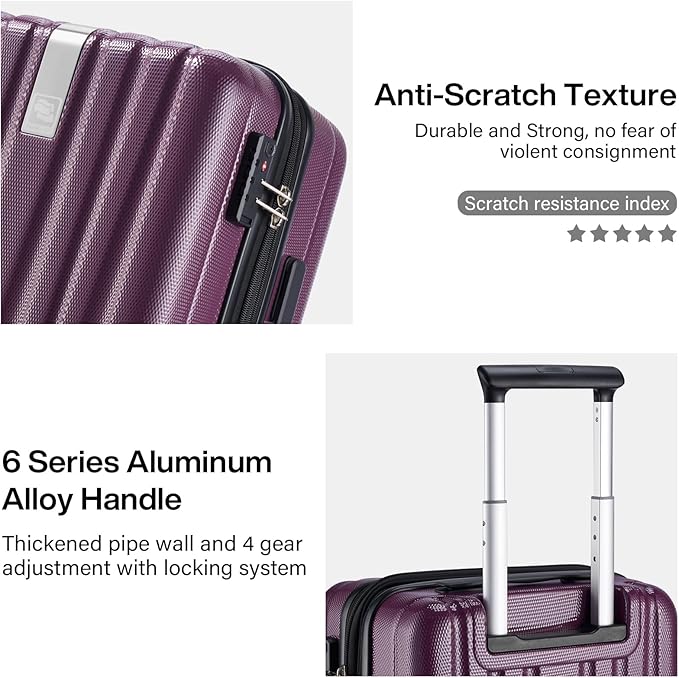 Hanke Expandable Hard Shell Luggage Sets 2 piece Carry on Luggage with Wheels Suitcases Lightweight Checked Tsa Luggage Rolling Large Suitcase Travel Luggage Bag Woman Men 20/29 Inch(Purple)