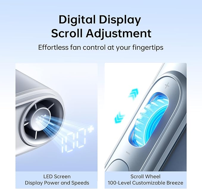 JISULIFE Portable Waist Fan, 100 Speed 40000RPM Cooling, Mini Personal Handheld Wearable Neck Fan, 16H 4500mAh USB Battery with LED Display, Lightweight for Outdoor, Travel, Cmaping Gifts- Black