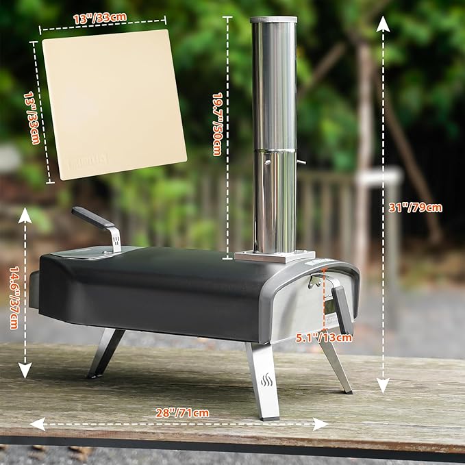 Outdoor Pizza Oven 12“ Wood Charcoal Fired Pizza Oven with Square Pizza Stone, Portable Pizza Stove for Outside Backyard Camping Picnics