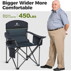 ALPHA CAMP Oversized Camping Chair Heavy Duty Lawn Chair with Cooler Bag Support 450 LBS Steel Frame Collapsible Padded Arm Quad Lumbar Back Folding Chair for Lawn Outdoor