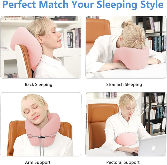 Neck Pillow Airplane, 2025 Upgraded Memory Foam Travel Pillow for International Flights, Adjustable Clasp, Storage Bag, Advanced Neck Support for Road Trips, Home, Office, and Gaming