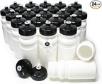 Rolling Sands USA Made 20 Ounce Sports Water Bottles - 24-Pack Bulk BPA-Free Blank Sports Bottles for Teams & Classrooms - White Bottle/Black Lid, No Smell No Taste
