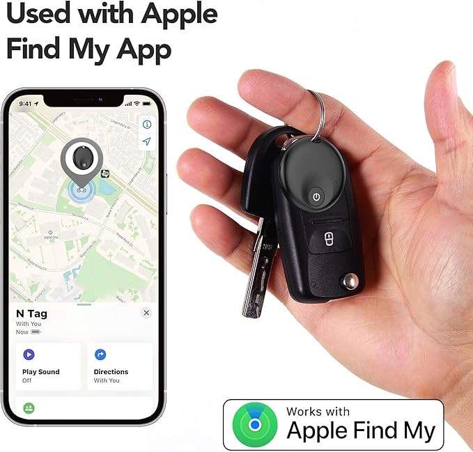 2025 Upgraded MFi Certified Air Tracker Tag for Apple Find My (iOS Only), Bluetooth5.3 Findmy Tracker for Luggage/Keys Finder/Bags,Wallet/Suitcase,Replaceable Battery,120dB Sound(Black)