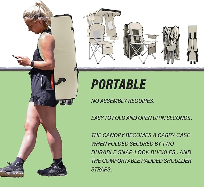 BDL Camping Chair with Canopy Shade Portable Folding Beach Chairs with Cooler, Mesh Backrest, Cup Holder, and Pocket for Camping, Fishing, Beach, and Sports,White