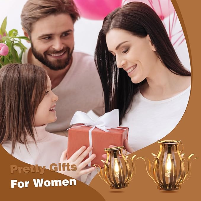 Solar Lanterns Outdoor Waterproof Hanging Lanterns as Birthdays Gifts for Women Mom Grandma Metal Garden Decor for Outside Solar Lights for Yard, Patio, Lawn, Porch, Backyard (Gradient Brown)