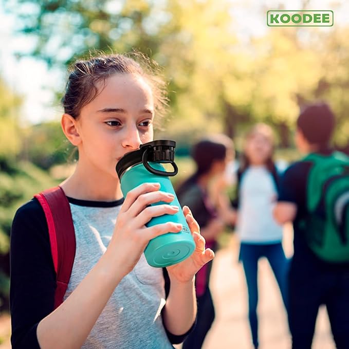 koodee Water Bottle for School-16 oz Stainless Steel Triple Wall Vacuum Insulated Water Bottle for Girls, Wide Mouth Bottle with Leakproof Spout Lid (Teal)