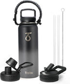 Trebo 40oz Water Bottle with 3 Lid and handle, Vacuum Insulated Stainless Steel Metal Outdoor Leakproof BPA-Free Flask, Keep Cold 48 Hours Water Jug, Best Gift for Men Women Holiday, Dark Gray