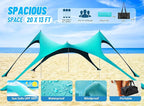 Beach Tent Sun Shelter & Portable Beach Canopy UPF50+ Uv Protection, Beach Shade Canopy/Cabana with 8 Sandbags, 4 Stability Poles, Sand Shovel Ground Pegs for Outdoor Camping