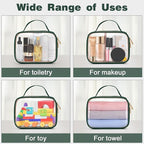 Wedama TSA Approved Toiletry Bag, 3 Pack Clear Makeup Bags with Handles, Quart Size Clear Toiletry Bags, PVC Cosmetic Bags for Women and Men, Carry on Airport Airlin (Dark Green, 3 Pack, Medium)