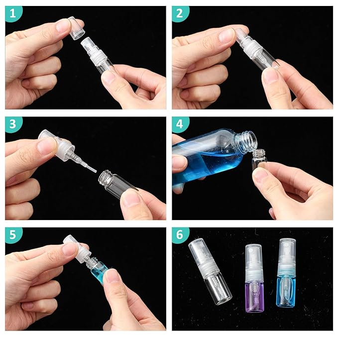 Zhehao 400 Pcs Mini Spray Bottles Clear Glass Perfume Bottles Refillable Fine Mist Perfume Atomizer Portable Empty Sample Containers for Cleaning, Essential Oils, Travel (Clear Cap,2 ml)