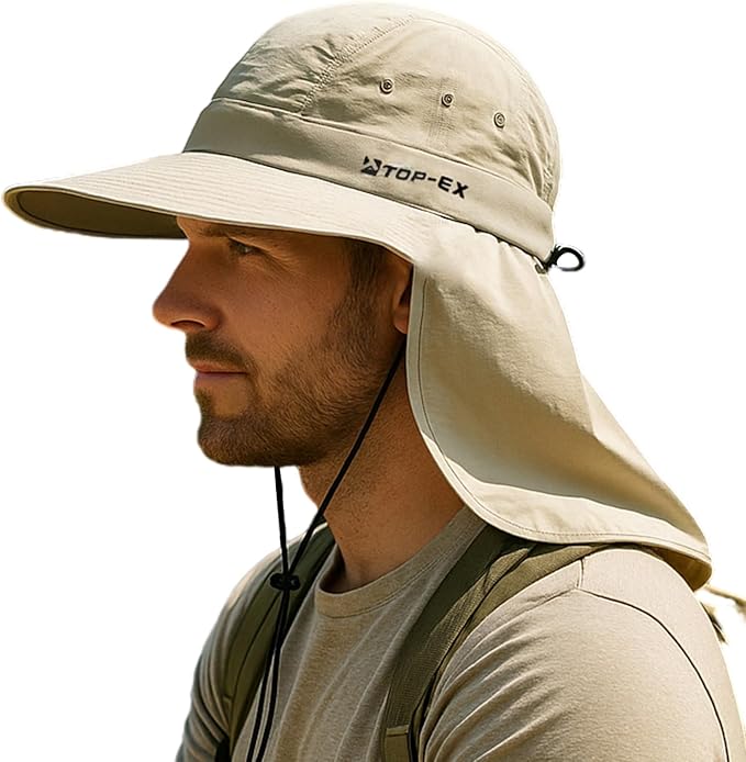 TOP-EX Cooling Sun Hat with Neck Flap – UPF 50+ Wide Brim Breathable Hat for Hiking, Fishing & Big Heads