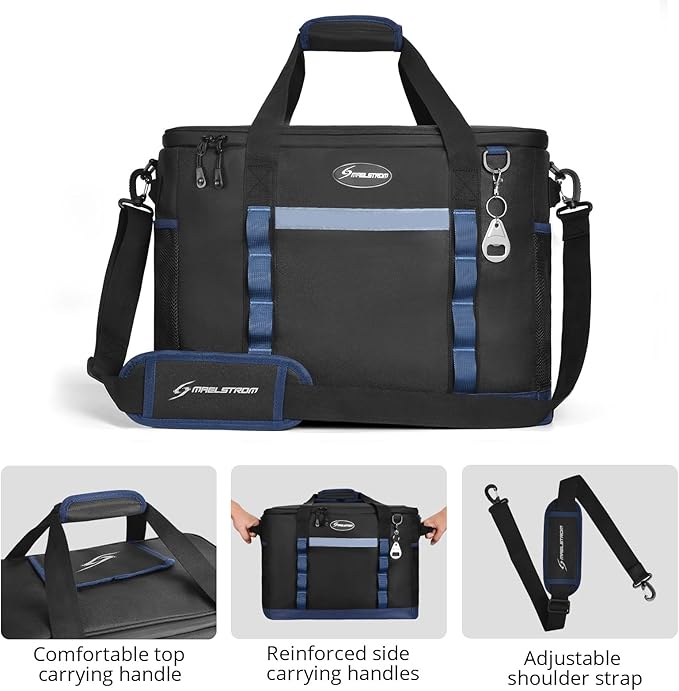 Maelstrom Collapsible Soft Cooler Bag, 24/30/60/75 Cans Beach Cooler, Ice Chest, Leakproof & Portable for Beach, Camping, Road Trips & Grocery Shopping