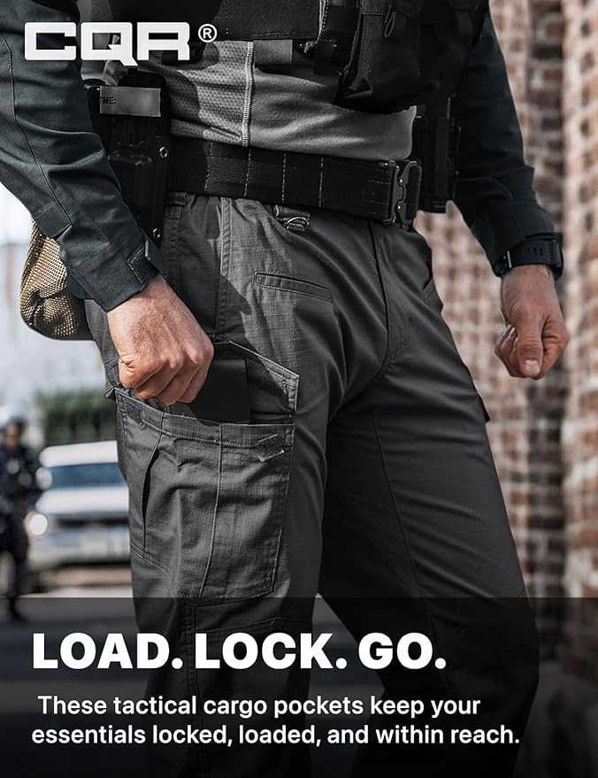 CQR Men's Flex Ripstop Tactical Pants, Water Resistant Stretch Cargo Pants, Lightweight EDC Hiking Work Pants
