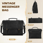 IGOLUMON Messenger Bag for Men 18 inch Vintage Leather Waterproof Laptop Briefcase Large Computer Laptop Bag Leather Satchel Bag Retro Shoulder Bag for Office Business Travel College, Black