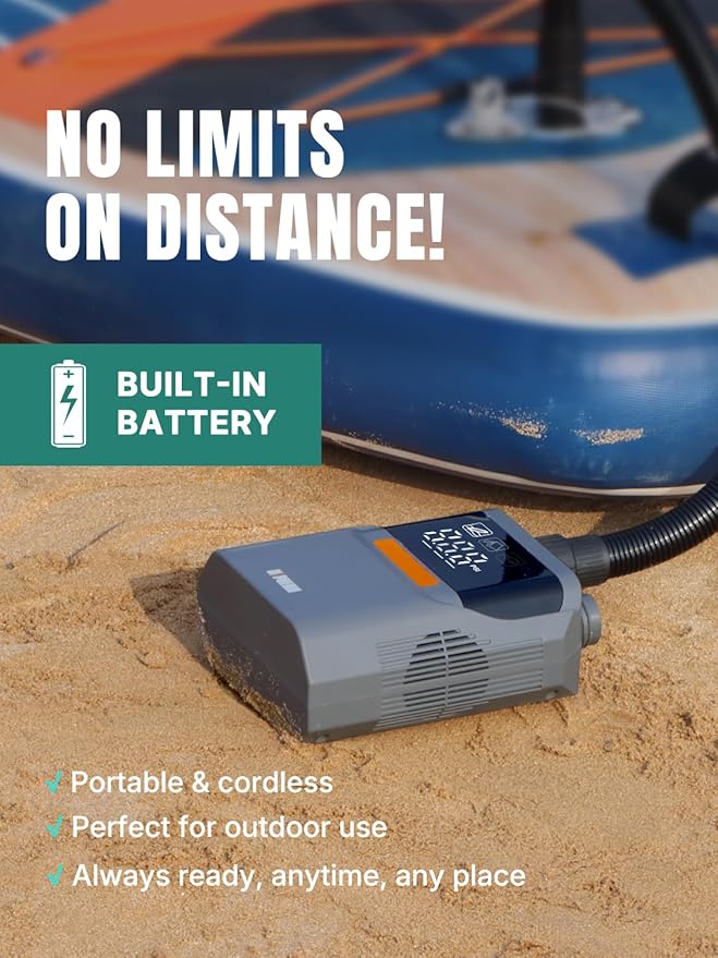 Niphean Paddle Board Pump with (Build-in Battery), 50 PSI Air Inflator for Car Tires, Paddle Board, Mattress, Portable Tire Inflator with Storage Bag, Auto-Off Air Pump for Inflatables&Deflation