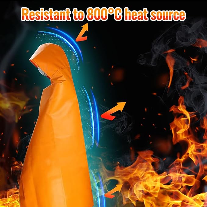 MDH Upgrade Fireproof Emergency Escape Cape -Fireproof Cloak Fiberglass & Silicone Coated Cloth - Flame Retardant Blanket for Household, Office Home- CE-Certified Fire Safety Gear (Adult: 71*67inches)