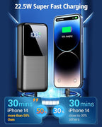 Portable Charger Power Bank - 40000mAh Fast Charging Powerbank Battery Pack with Built in USB-C(22.5W) and iOS(20W) Output Cable，Deep Black