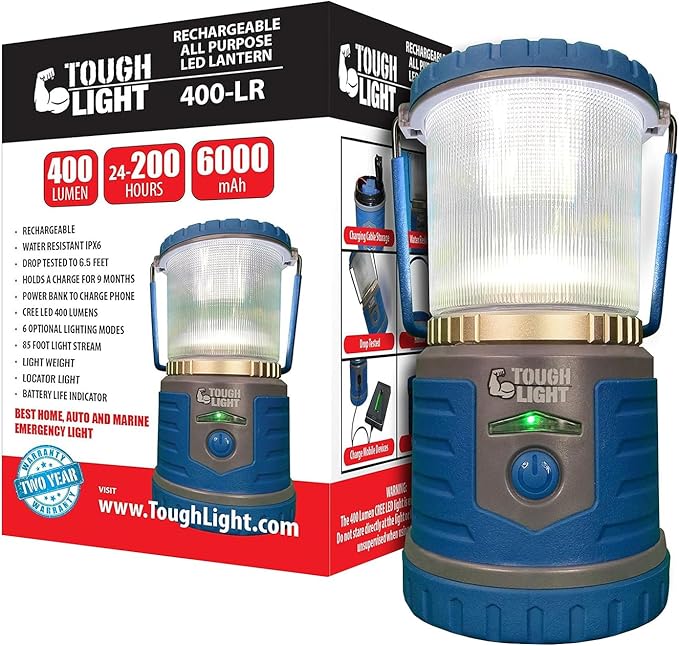 USB Rechargeable Camping Lantern, 400 Lumens LED Lantern, Hanging Tent Lamp, 6000mAh Power Bank, 200 Hour, 6 Modes, for Outdoors & Emergency