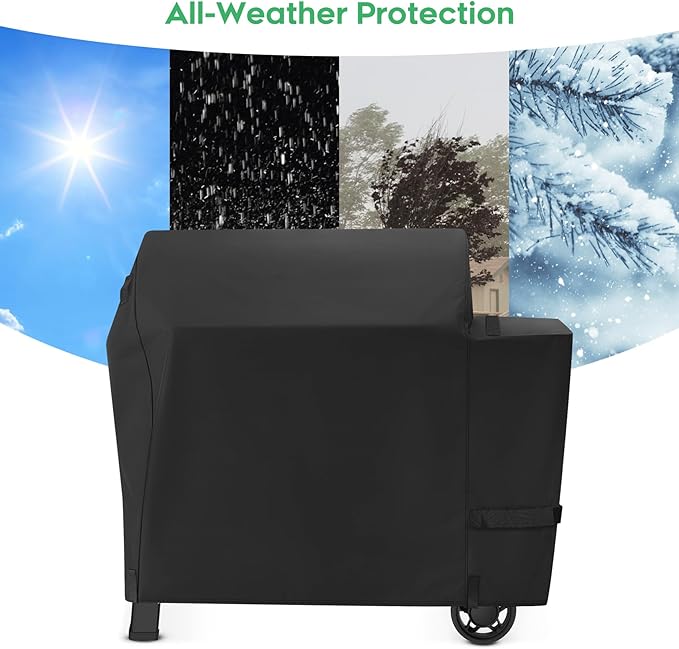 Heavy-Duty 600D Waterproof BBQ Grill Cover fits for Weber Searwood XL 600 Pellet Grill，3400146 Weber Searwood XL 600 Cover, Black