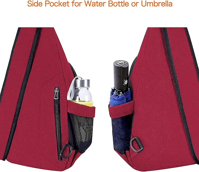 MOSISO Sling Backpack,Canvas Crossbody Hiking Daypack Bag with Anti-theft Pocket, Red