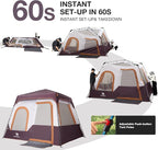 Camping Tents 4/6 Person Pop Up Instant Tent - Setup in 60s for Family Camping, Windproof Design, Family Cabin Tent with Rainfly & Backpack Carry Bag